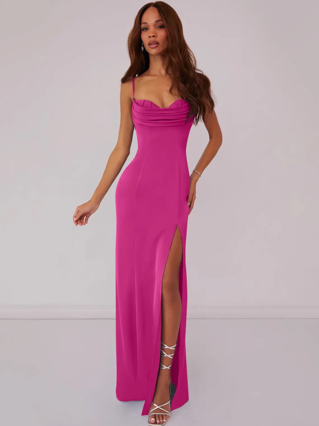 Azazie Fuchsia Maxi Dress With High Slit